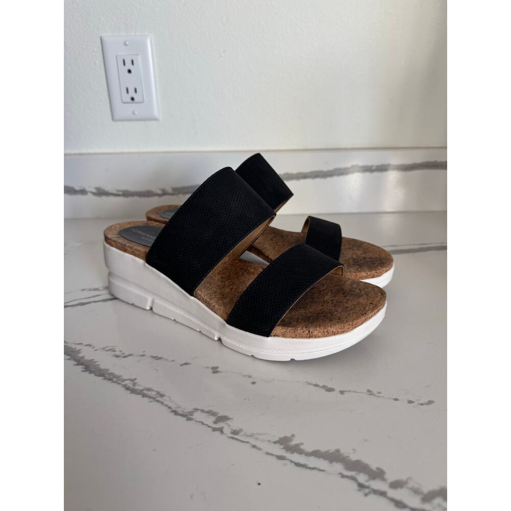 Adrienne Vittadini Sport Wedge Strap Sandals Size 9.5 Black